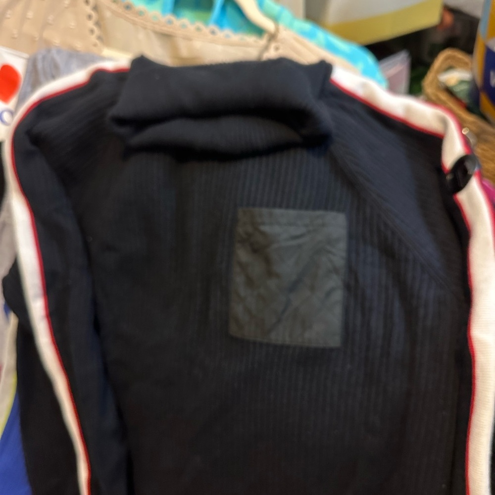 Talbots Women’s Black Turtleneck Sweater with Red and White Accents